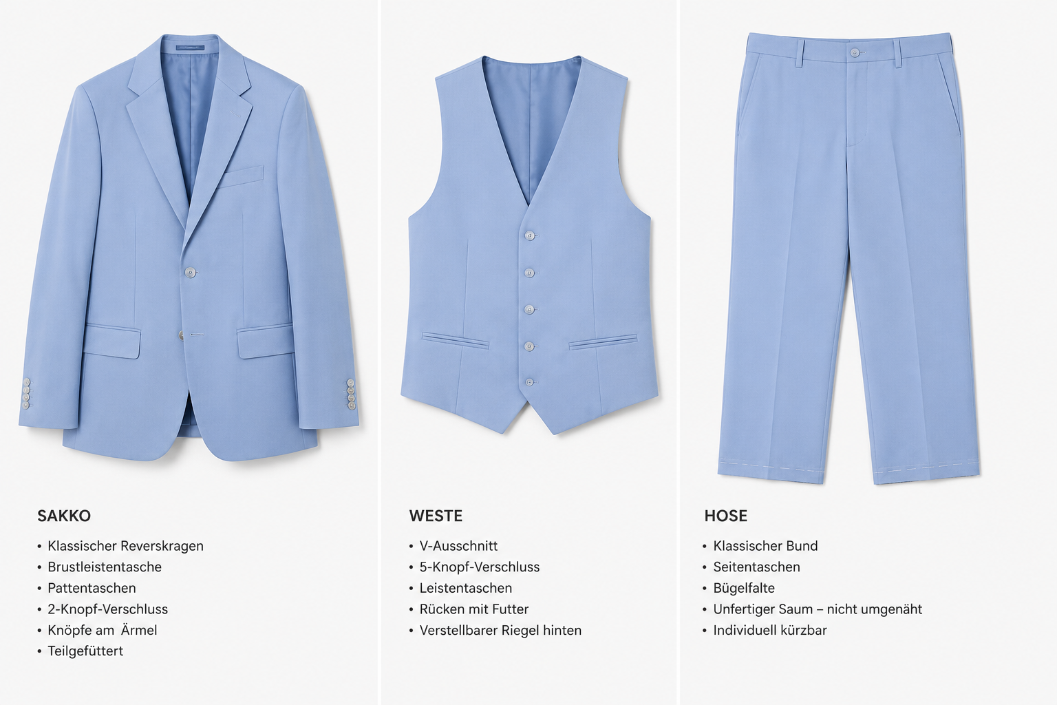 Guild Portici Slim Fit 3-teilige mit Weste Anzug  - Hellblau