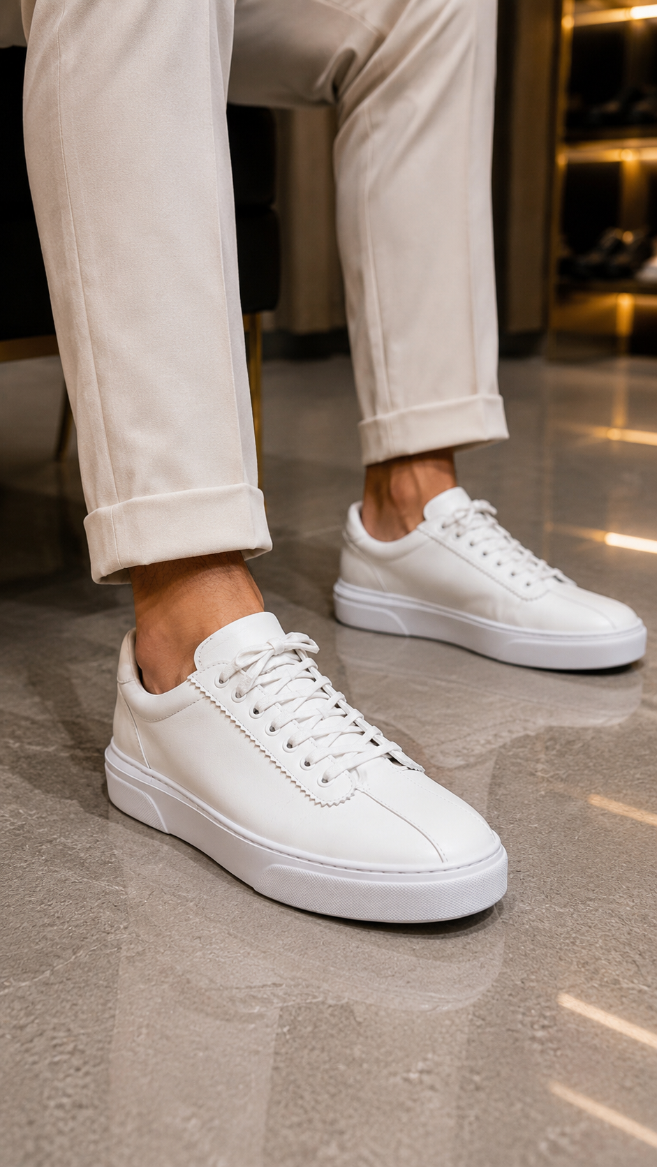 Weißer Sneaker, Schuhe aus 100% Leder.