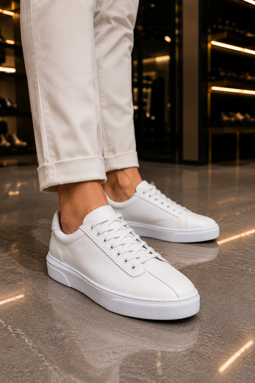 Weißer Sneaker, Schuhe aus 100% Leder.