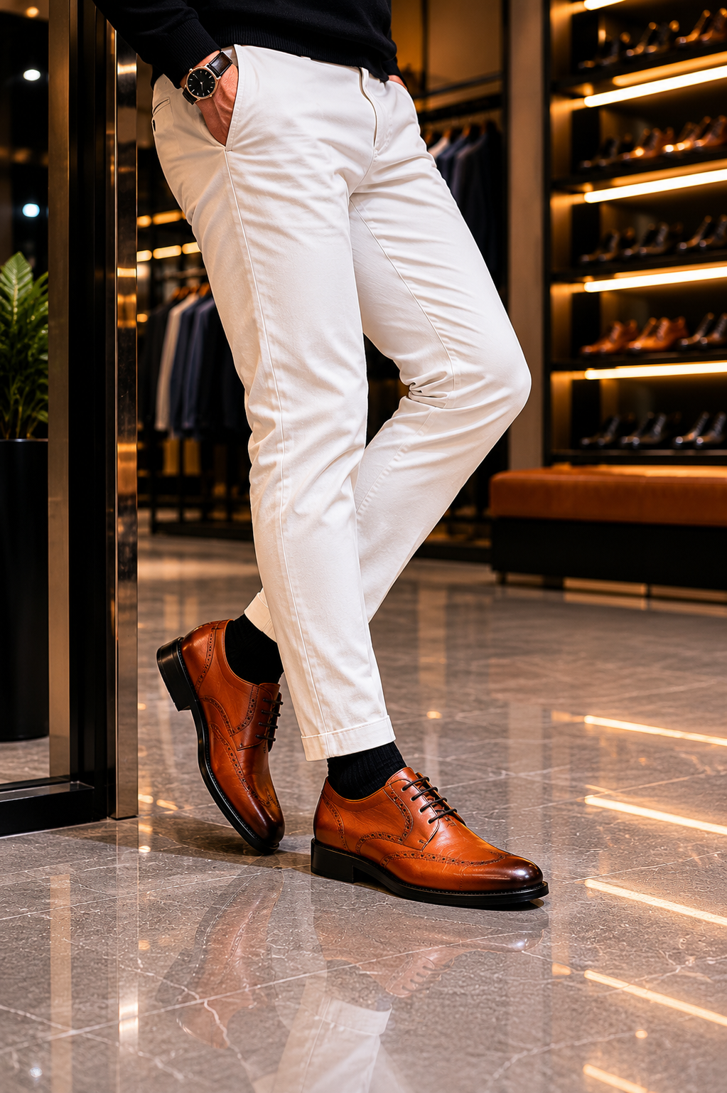 Hellbraune Schnürschuhe aus 100 % Leder