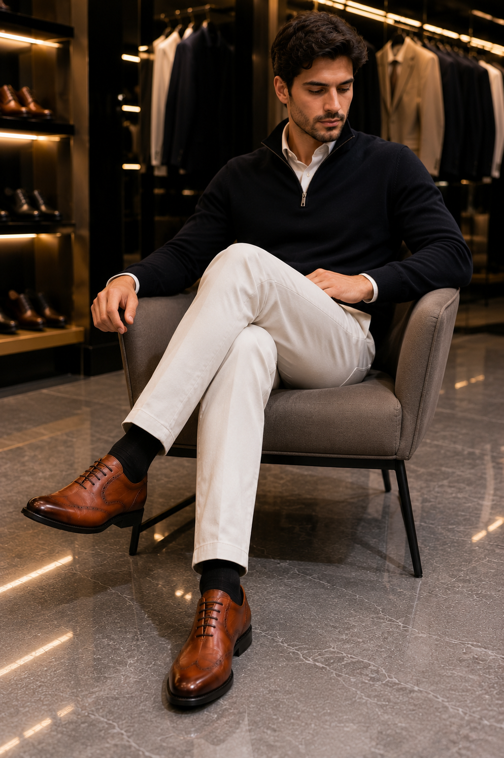 Hellbraune Schnürschuhe aus 100 % Leder