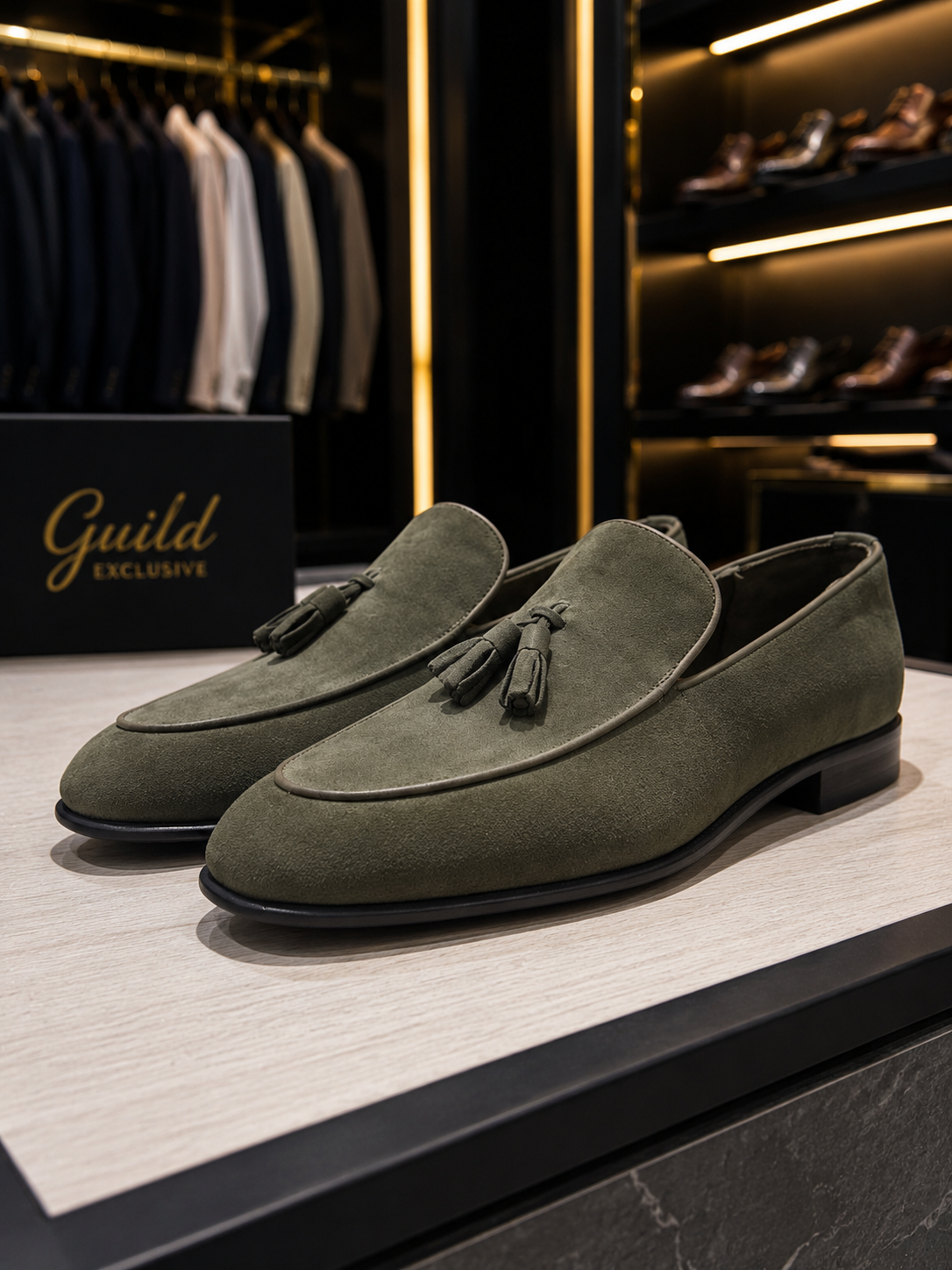 Schuhe aus 100 % Leder, khakifarbenes Wildleder