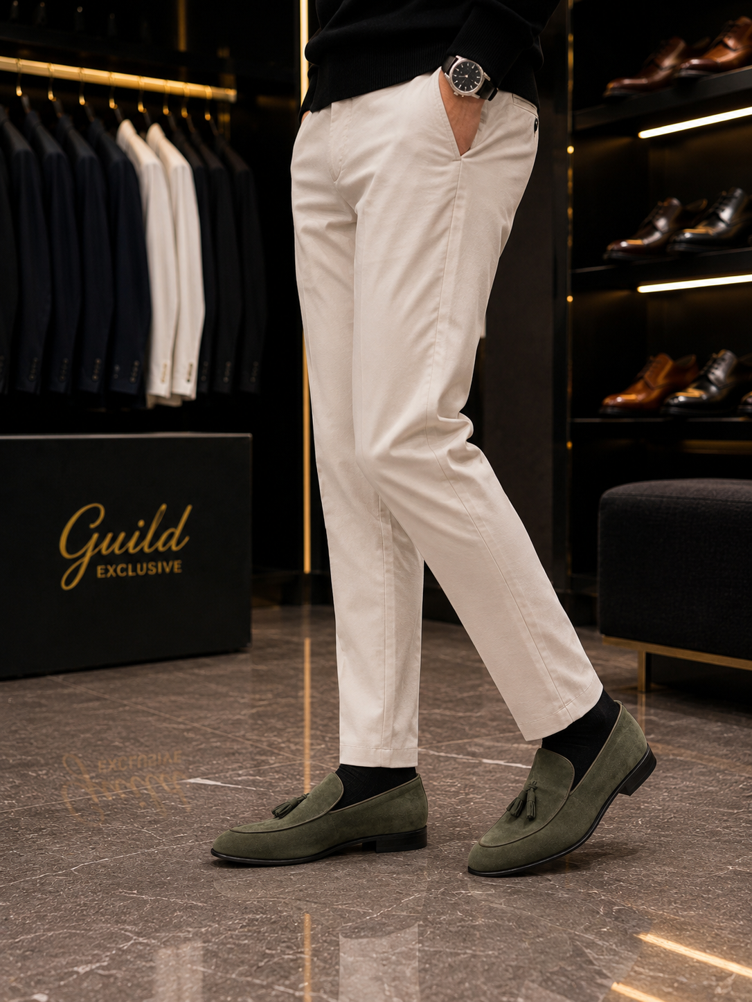 Schuhe aus 100 % Leder, khakifarbenes Wildleder