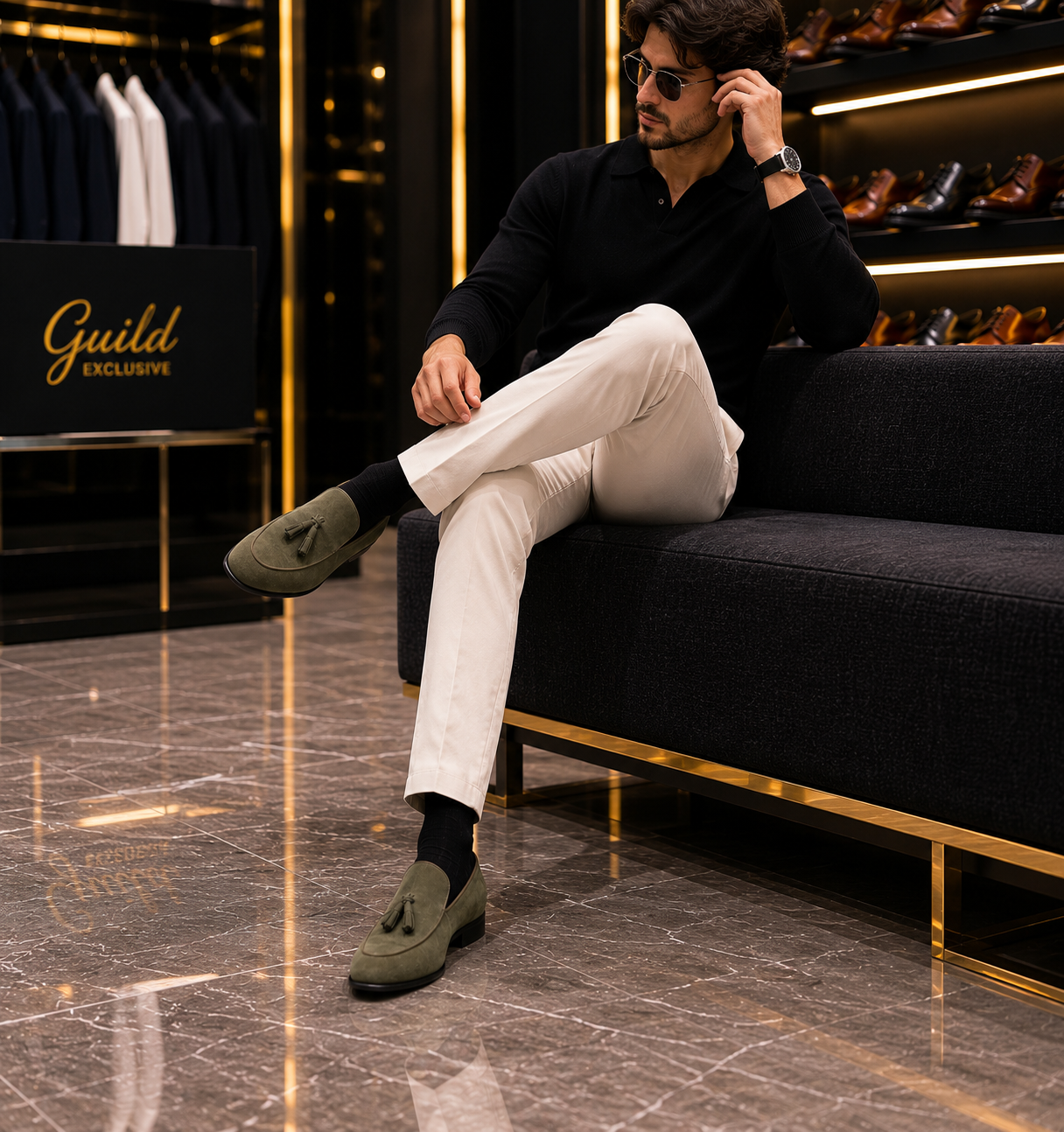 Schuhe aus 100 % Leder, khakifarbenes Wildleder