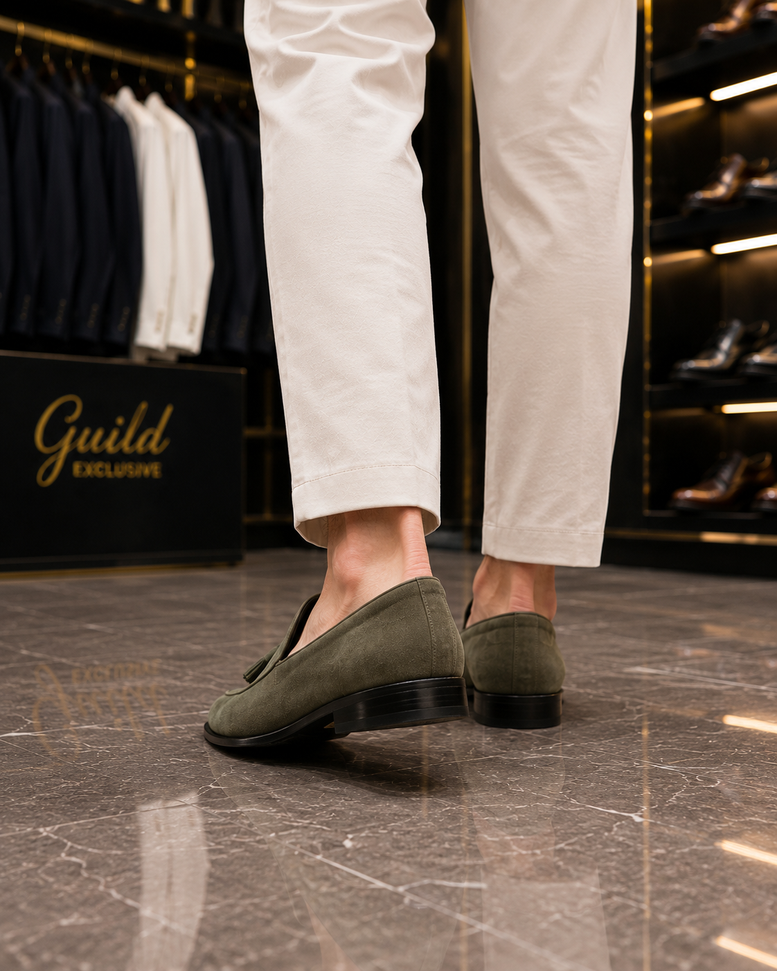 Schuhe aus 100 % Leder, khakifarbenes Wildleder