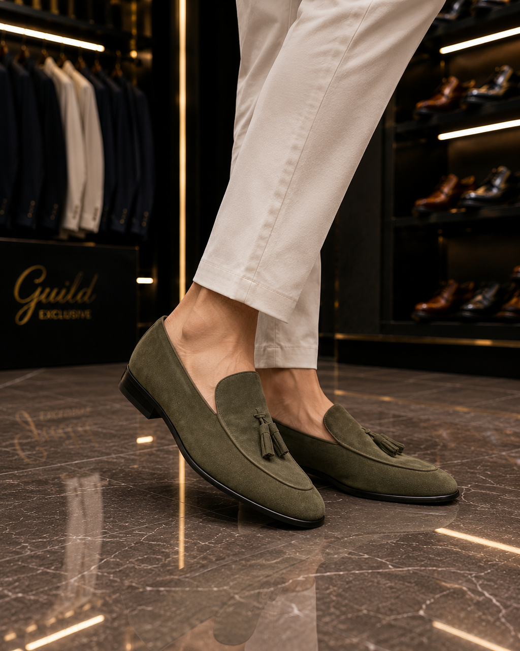 Schuhe aus 100 % Leder, khakifarbenes Wildleder