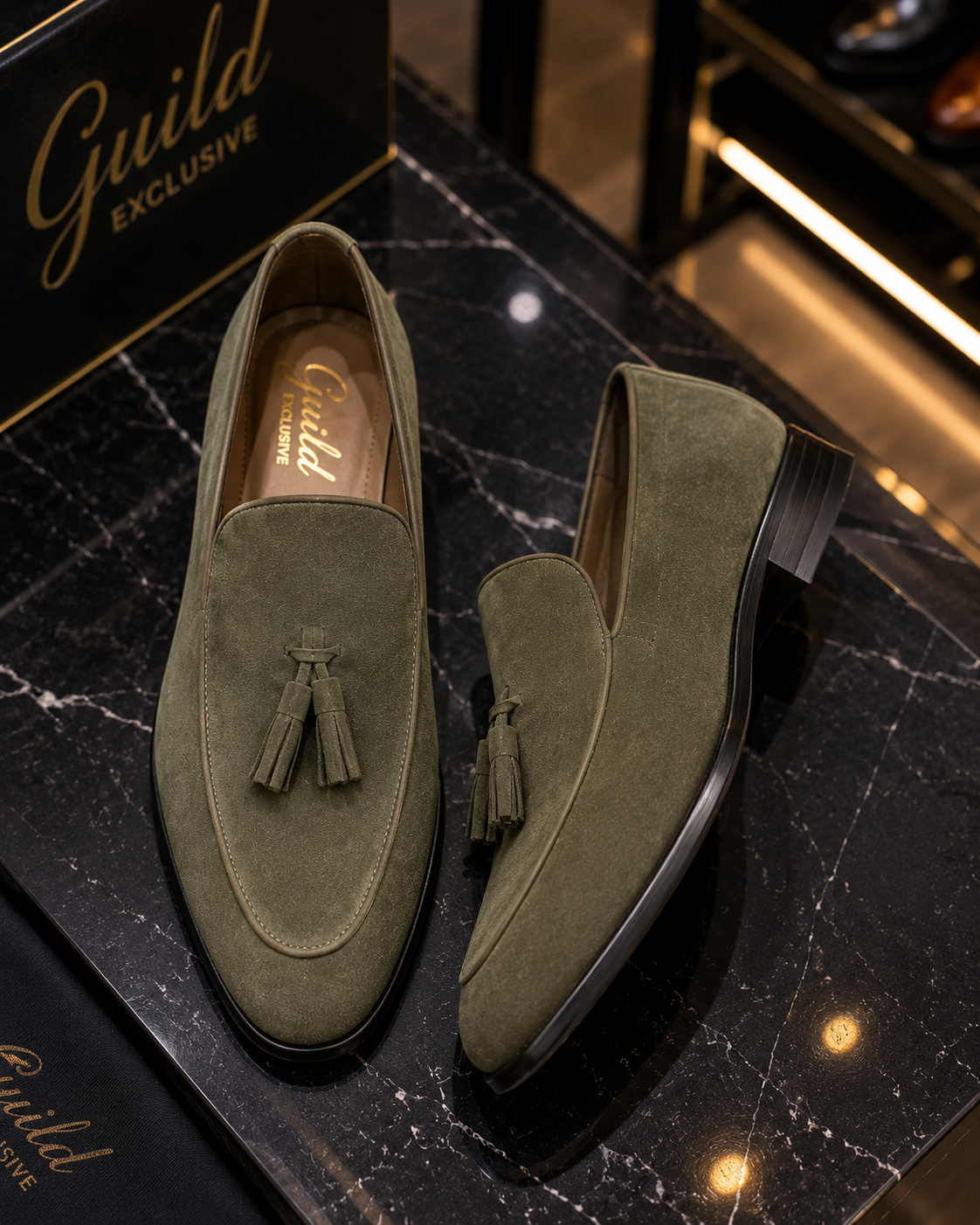 Schuhe aus 100 % Leder, khakifarbenes Wildleder