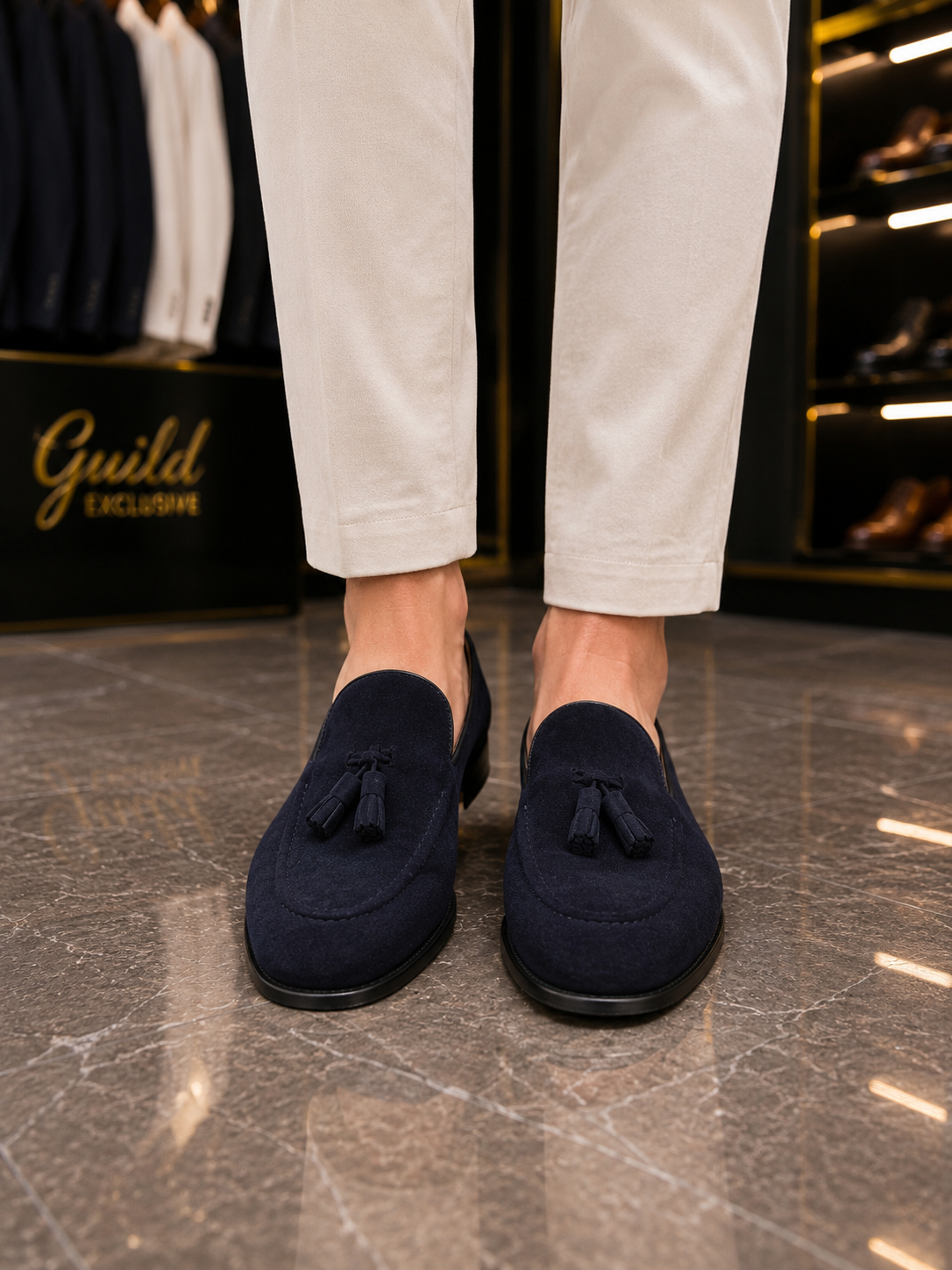 100% Leder, marineblaue Wildlederschuhe
