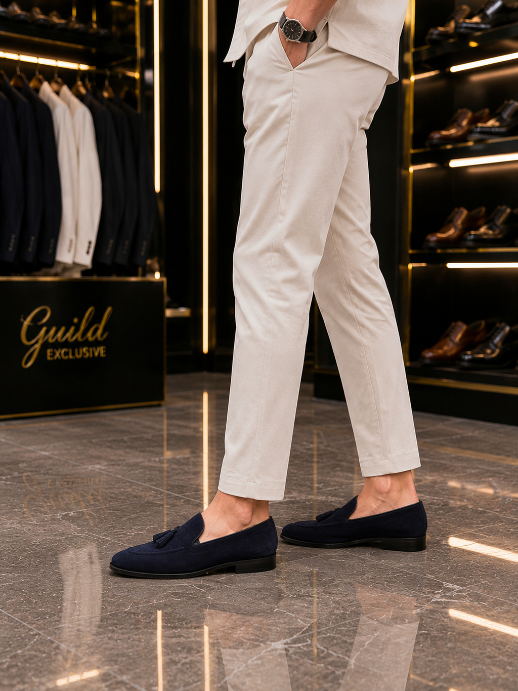 100% Leder, marineblaue Wildlederschuhe