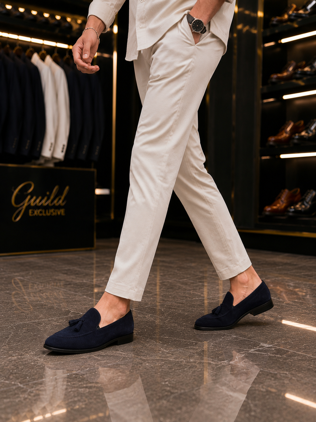 100% Leder, marineblaue Wildlederschuhe