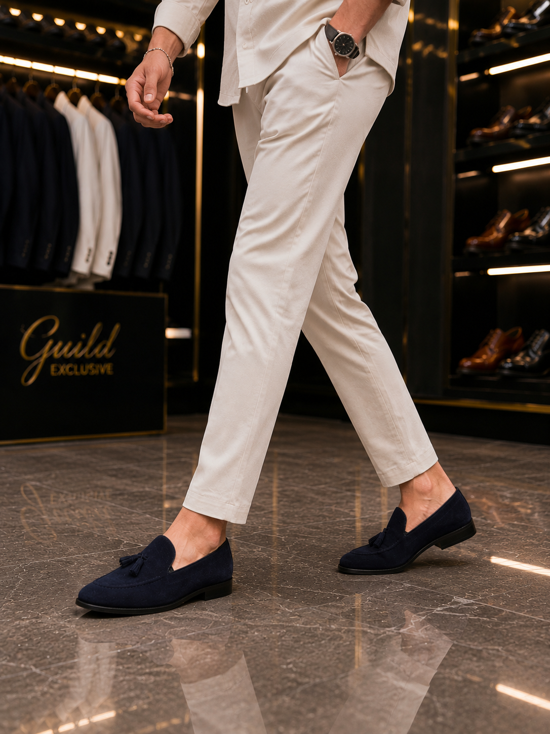 100% Leder, marineblaue Wildlederschuhe
