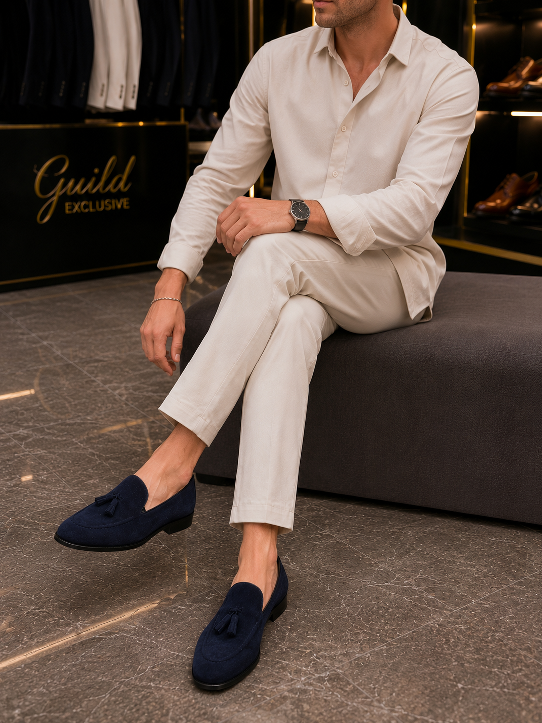 100% Leder, marineblaue Wildlederschuhe