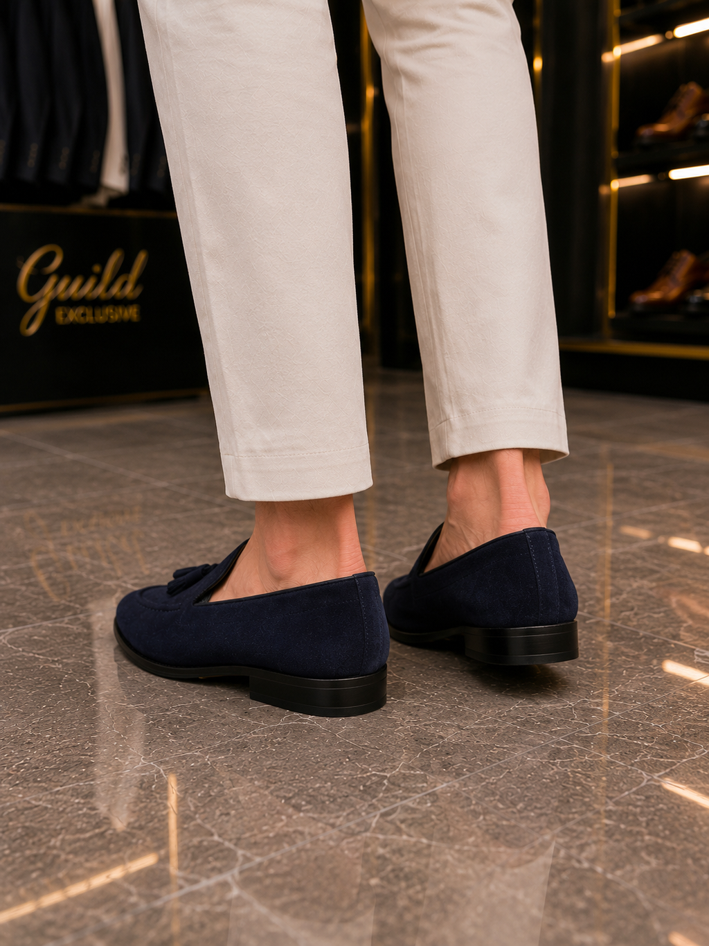 100% Leder, marineblaue Wildlederschuhe