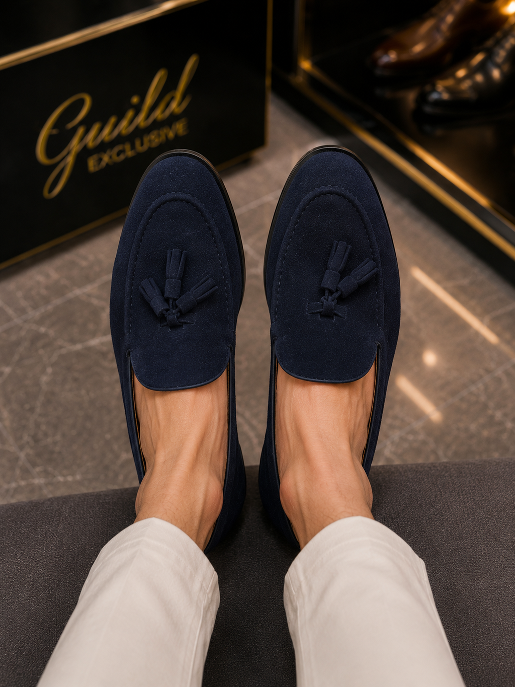 100% Leder, marineblaue Wildlederschuhe