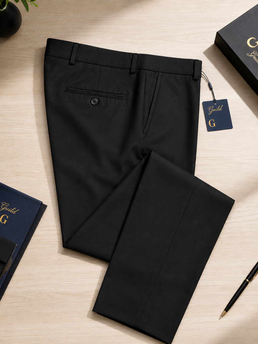Schmal geschnittene Stoffhose, schwarze Farbe