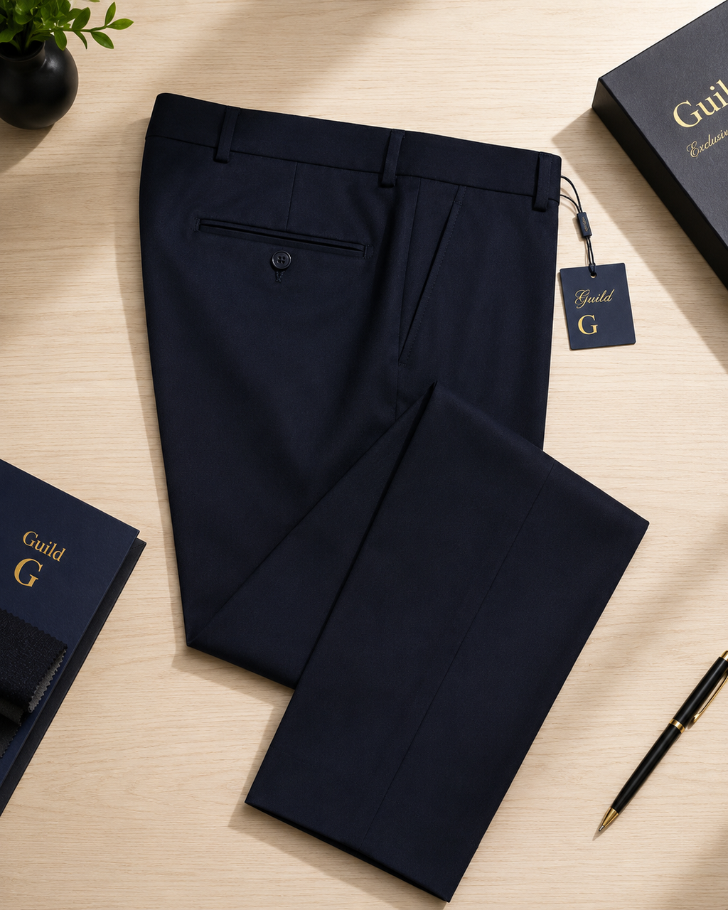 Schmal geschnittene Stoffhose, dunkelblaue Farbe
