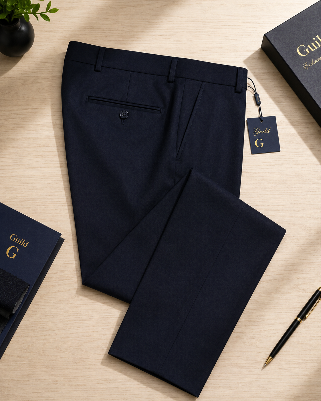 Schmal geschnittene Stoffhose, dunkelblaue Farbe