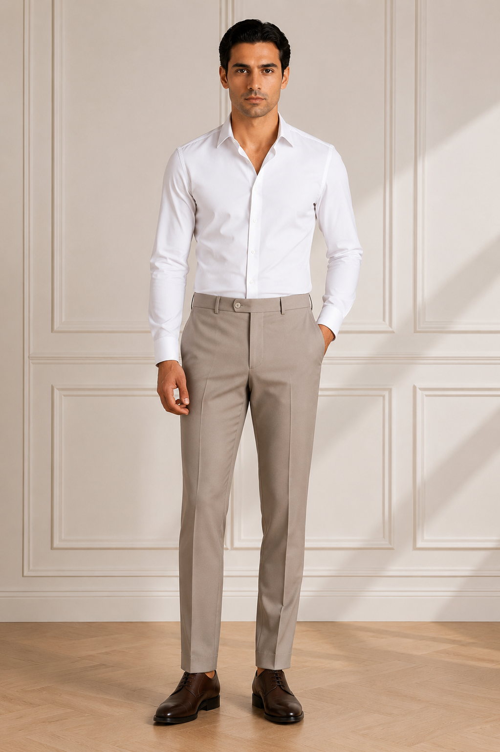 Schmal geschnittene Stoffhose, beige