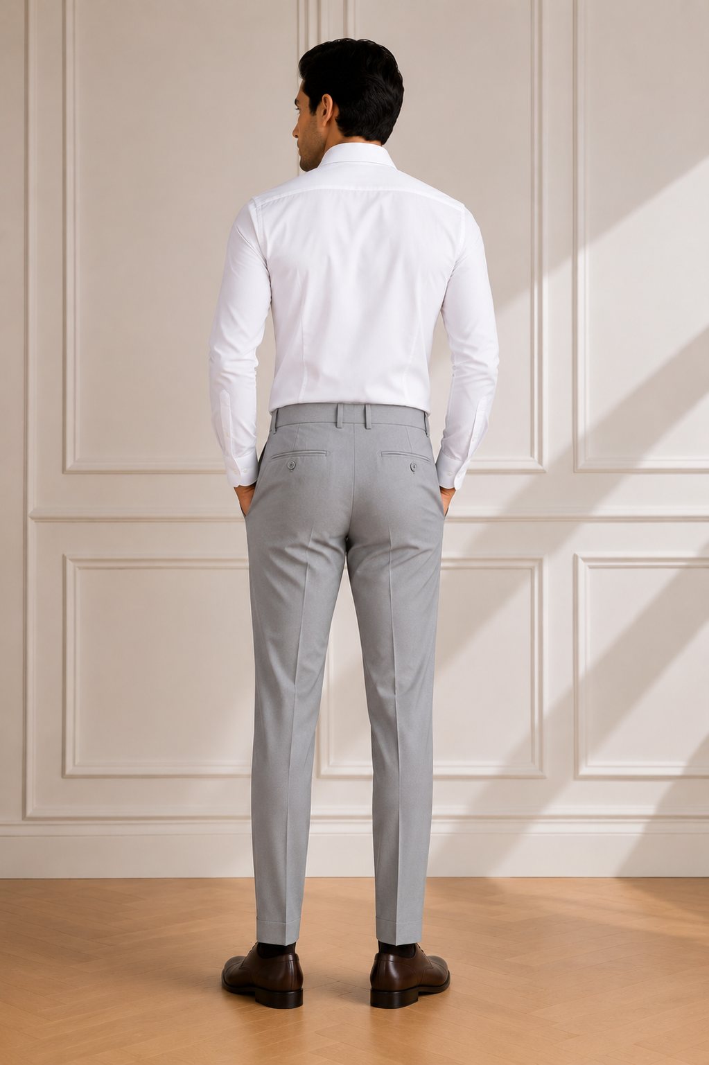 Schmal geschnittene Stoffhose, Farbe Steingrau