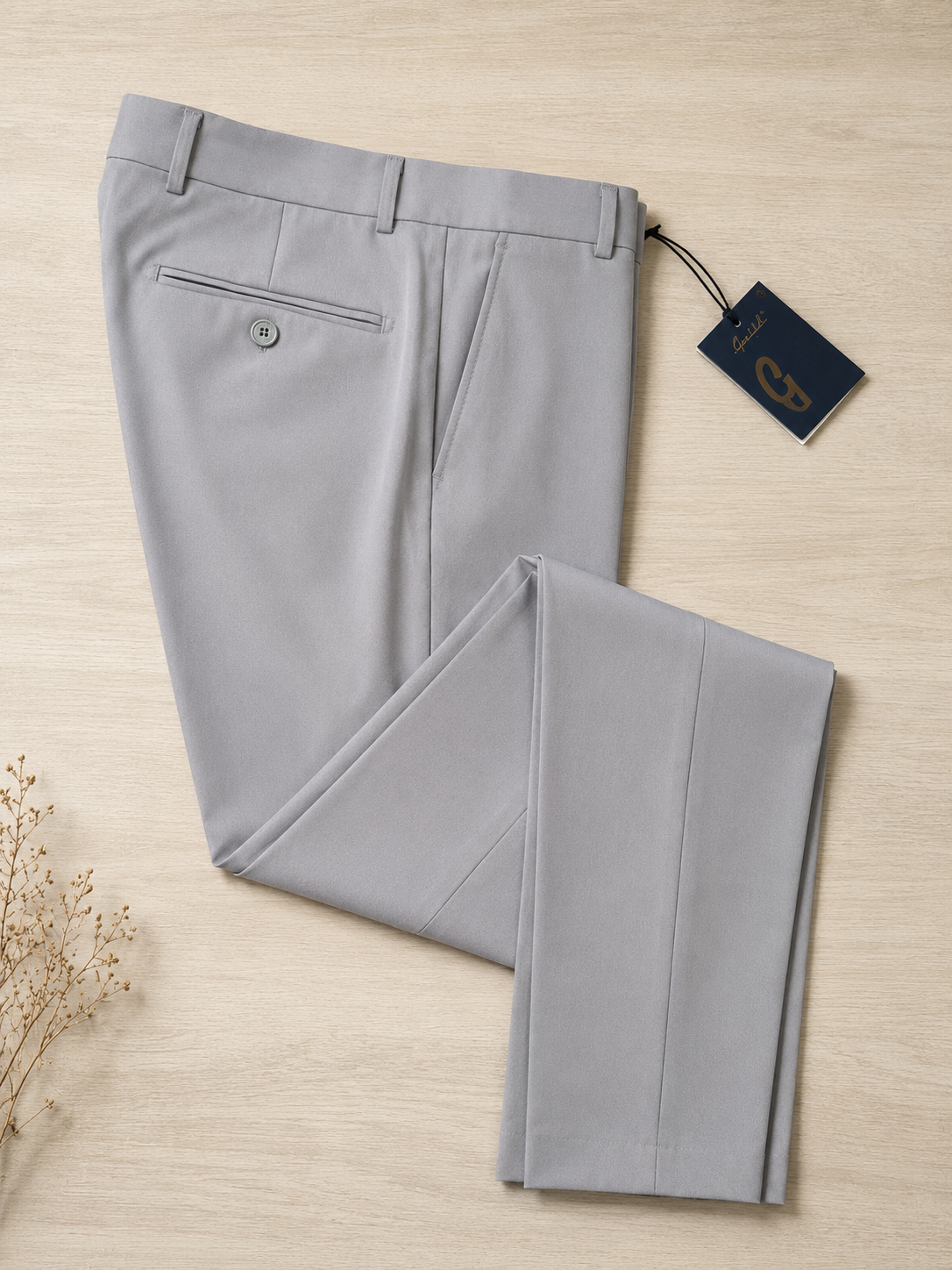 Schmal geschnittene Stoffhose, Farbe Steingrau