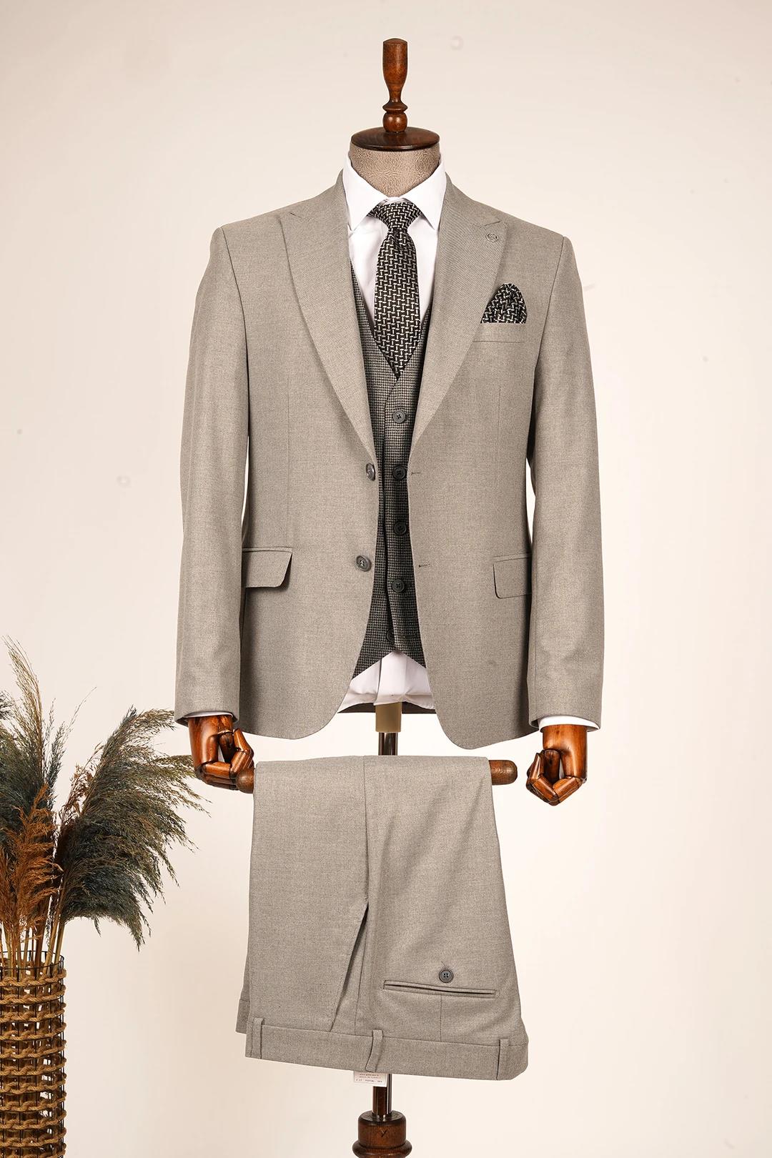 Dresden Wool Effect Combined Vested Light Gray Suit