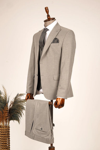 Dresden Wool Effect Combined Vested Light Gray Suit