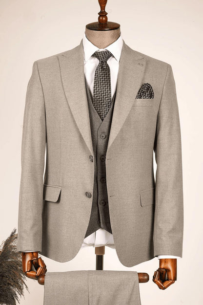 Dresden Wool Effect Combined Vested Light Gray Suit