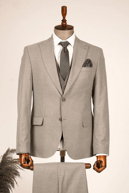 Dresden Wool Effect Combined Vested Light Gray Suit