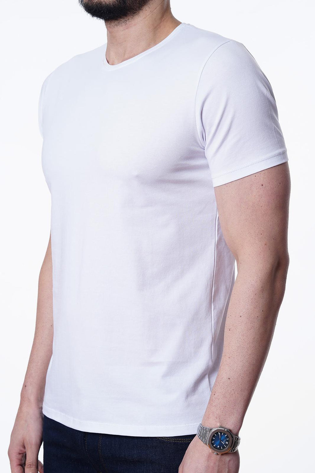 Guild 8009 Slim Fit weißes T-Shirt mit Rundhalsausschnitt
