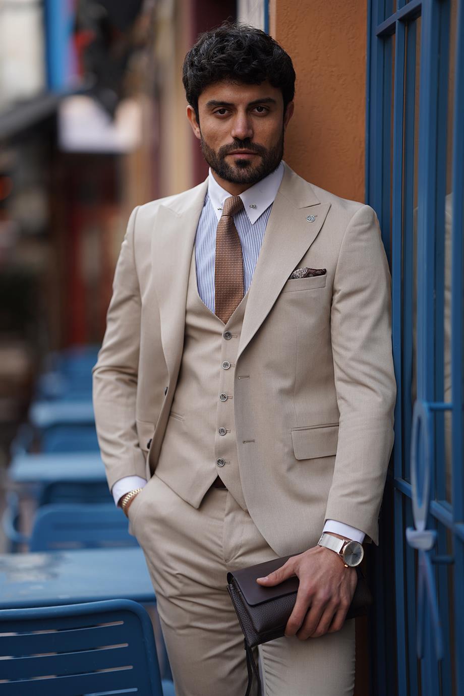 Guild Balkan Slim Fit Beige Suit