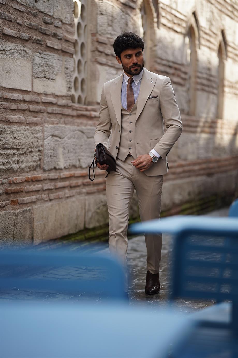 Guild Balkan Slim Fit Beige Suit