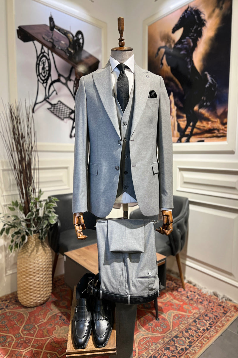 Guild Balkan Slim Fit 3-teilig mit Weste Anzug Grau