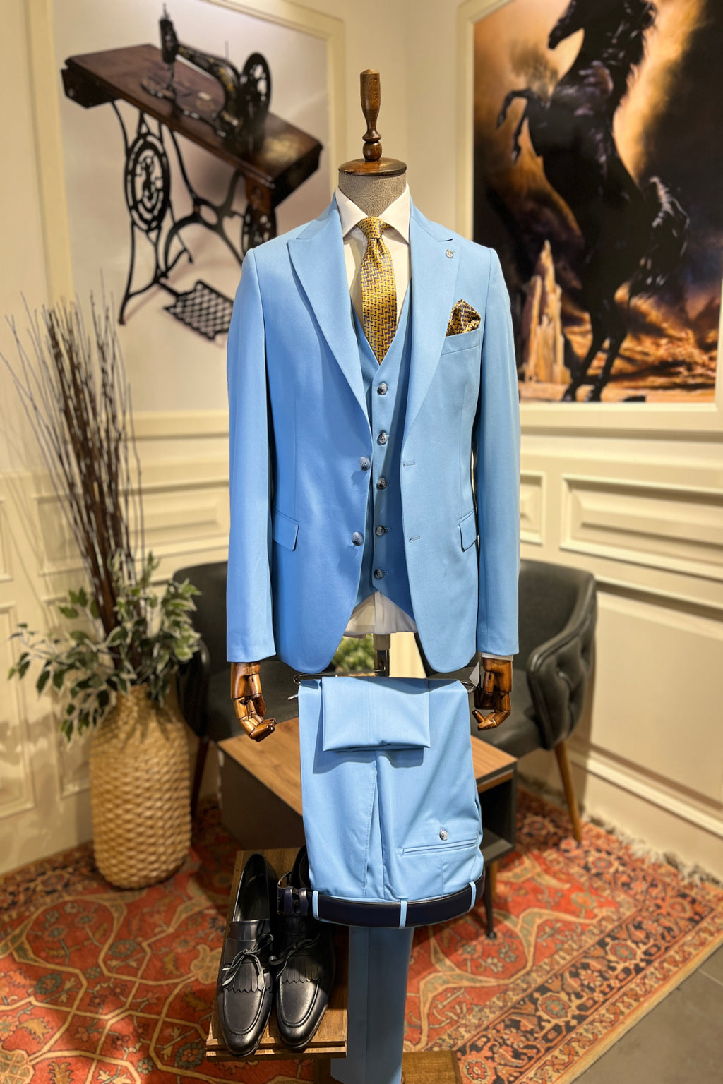 Guild Balkan Slim Fit 3-teilige mit Weste Anzug Blauer