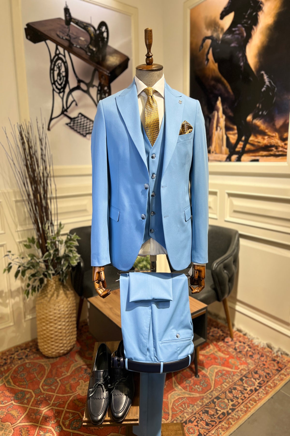 Guild Balkan Slim Fit 3-teilige mit Weste Anzug Blauer