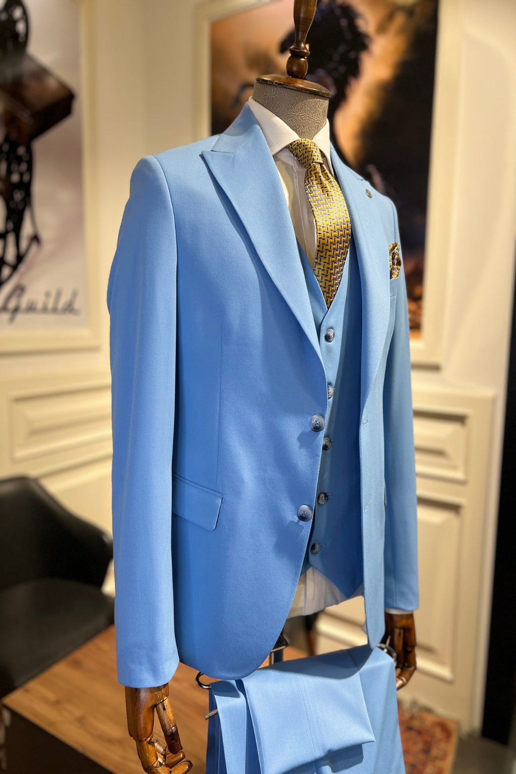 Guild Balkan Slim Fit 3-teilige mit Weste Anzug Blauer