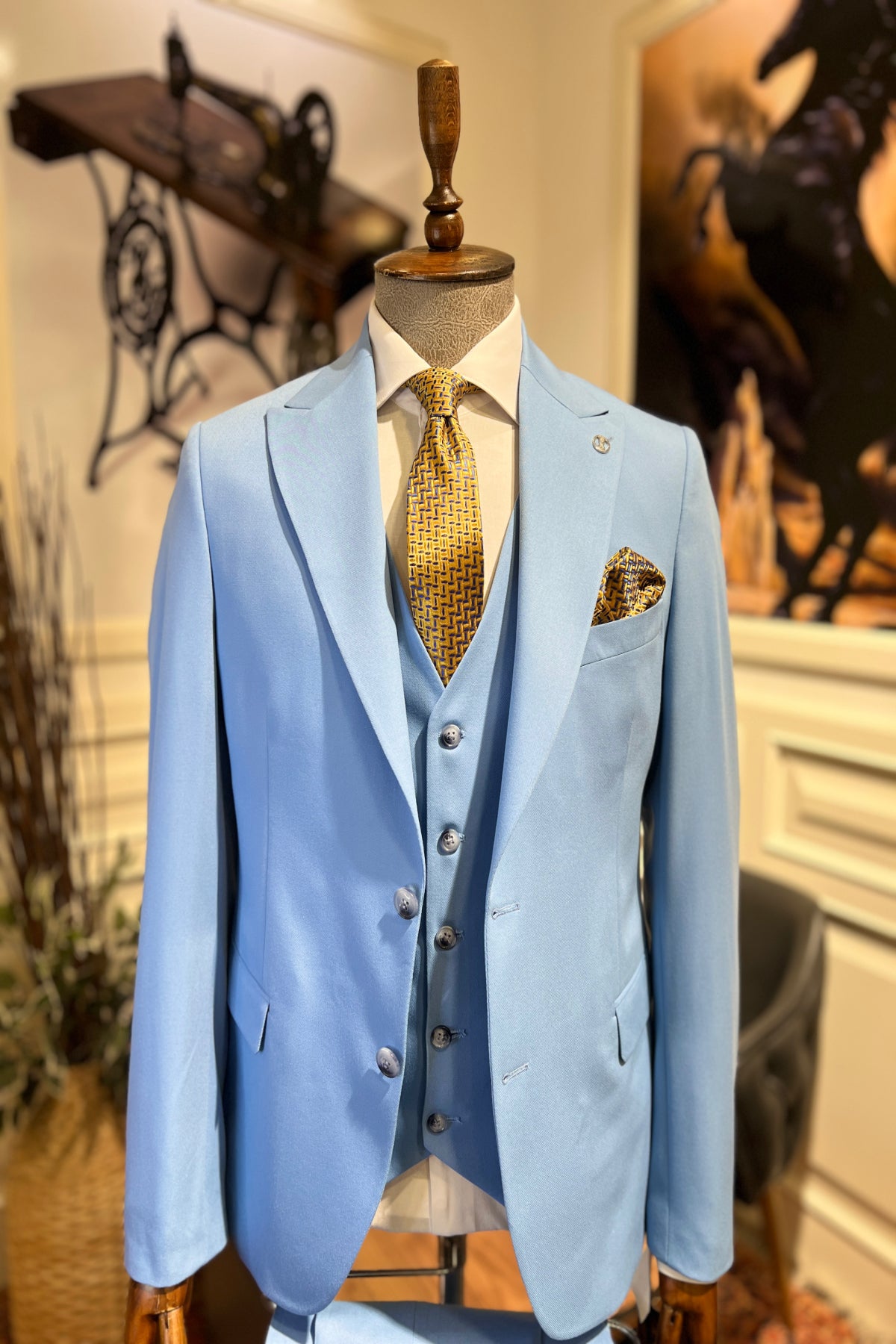 Guild Balkan Slim Fit 3-teilige mit Weste Anzug Blauer