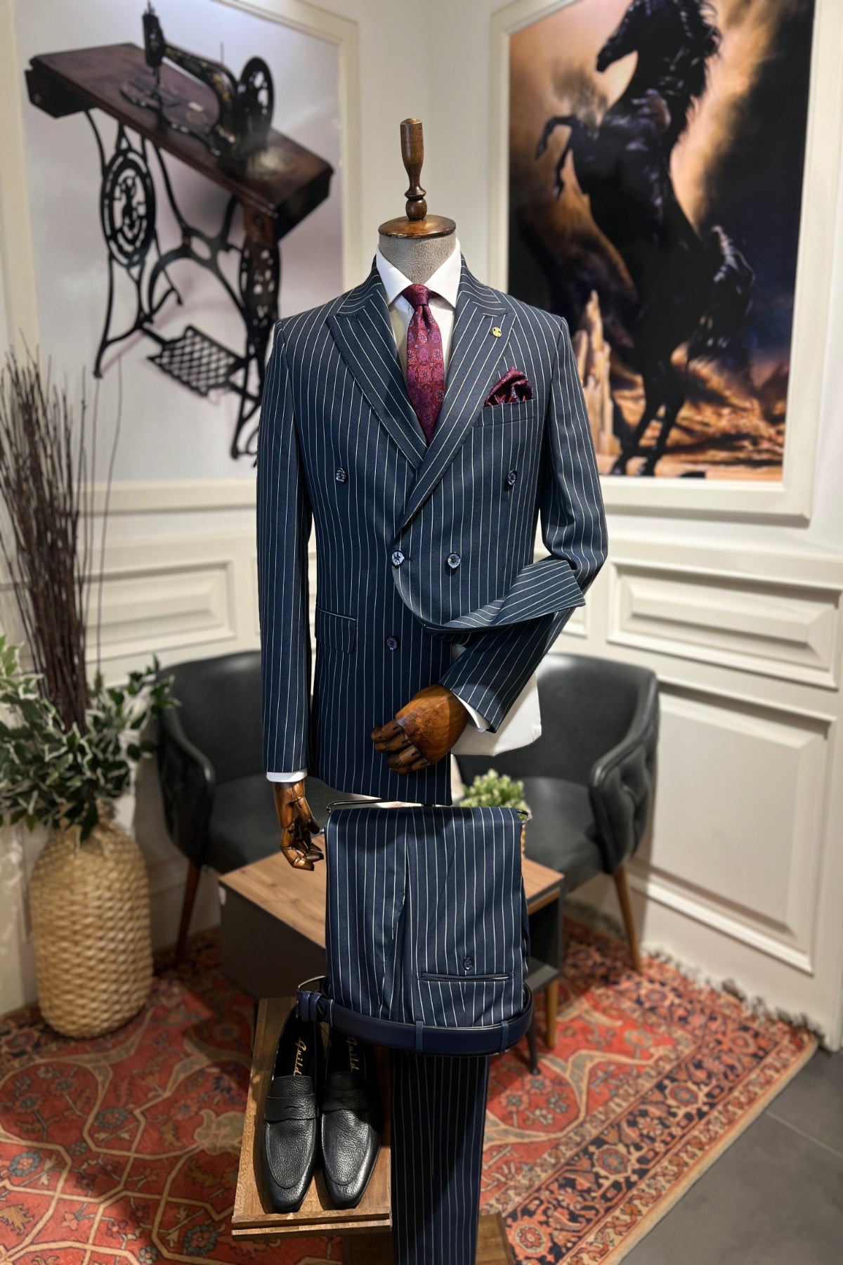 Guild Estergon Slim Fit Zweireiher Anzug Hellblauer