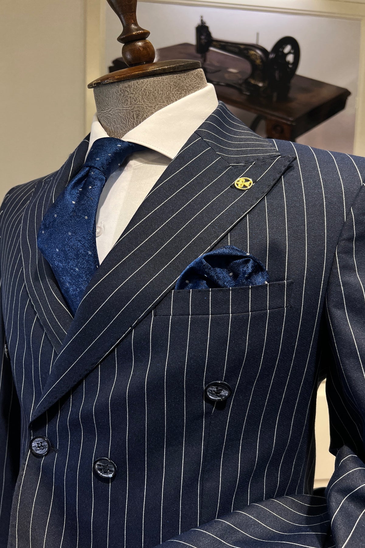 Guild Estergon Slim Fit Zweireiher Anzug Sax Blauer
