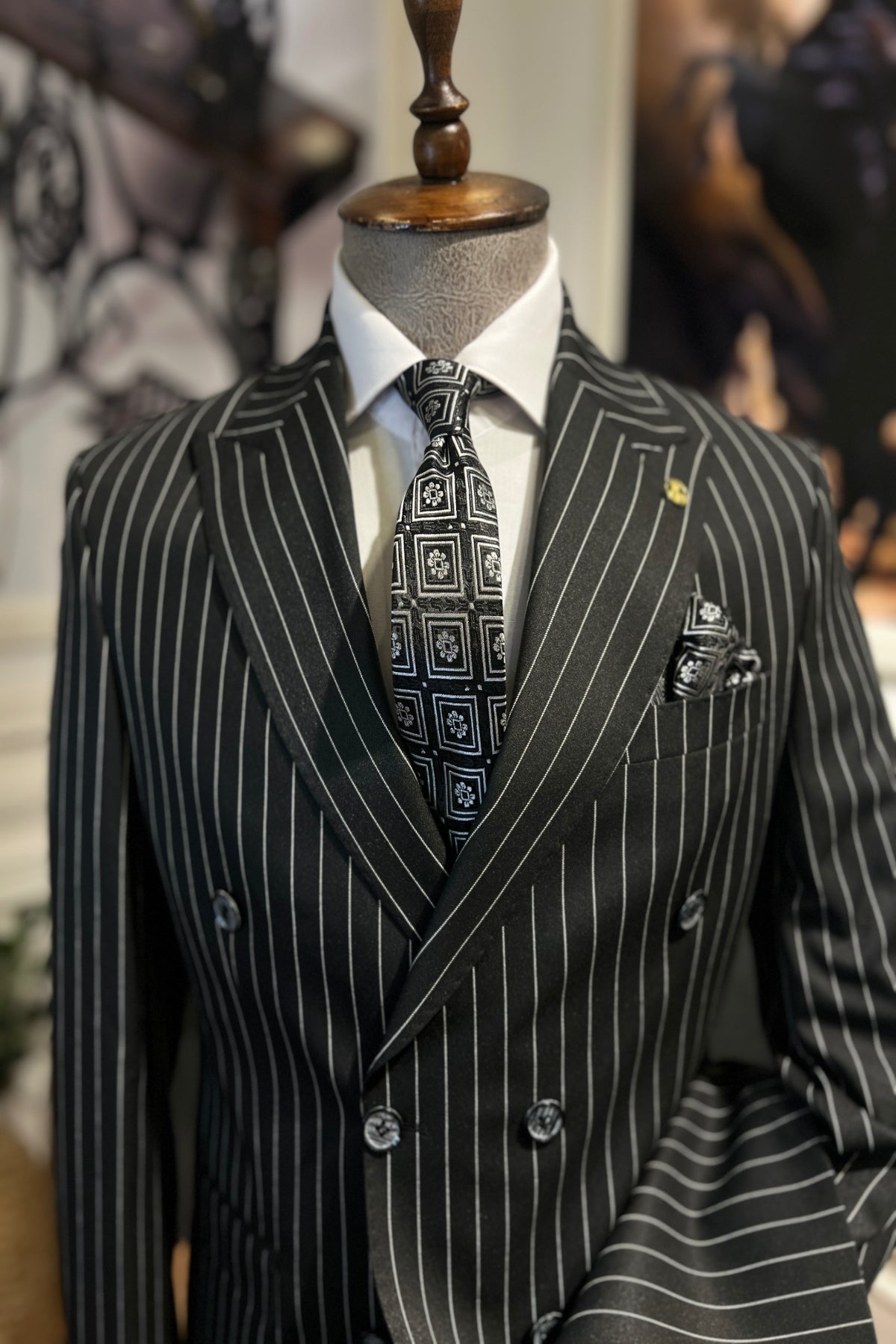  Guild Estergon Slim Fit Zweireiher Anzug Schwarzer