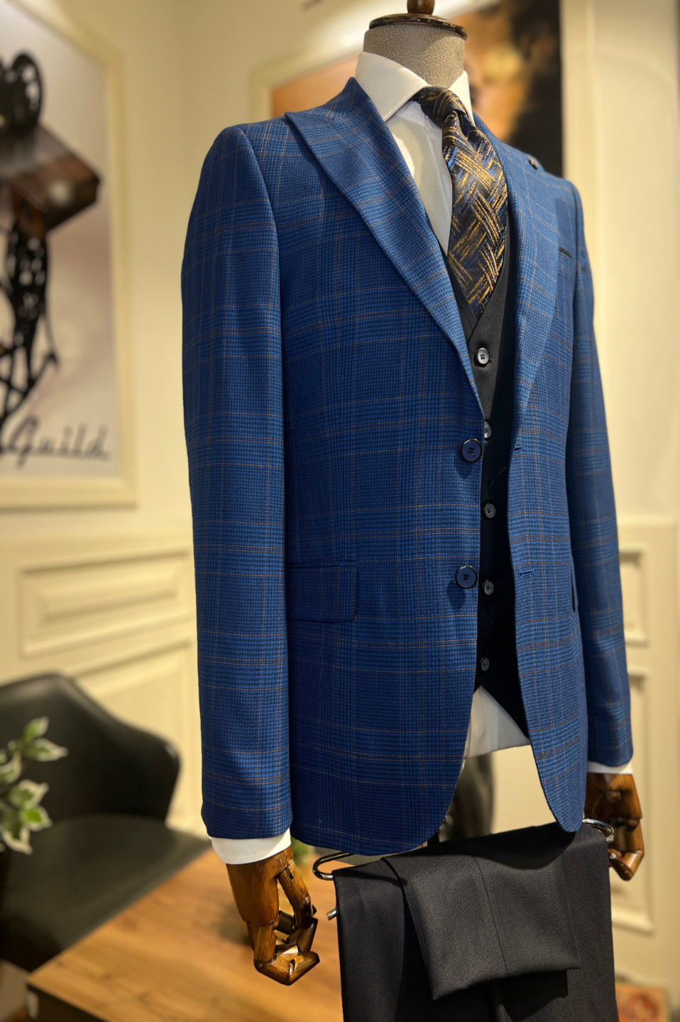 Guild Fermana Slim Fit 3-teilig mit Weste Anzug Marineblau