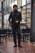 Guild Balkan Slim Fit 3-teilige mit Weste Anzug Schwarz
