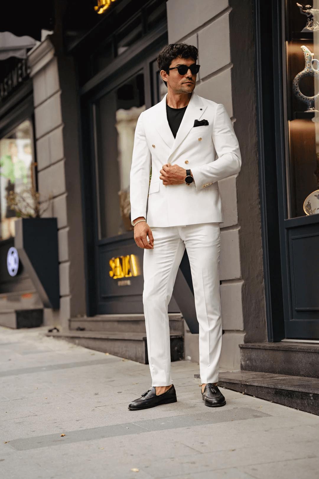 Guild Jesus Slim Fit Zweireihiger Anzug Weiß
