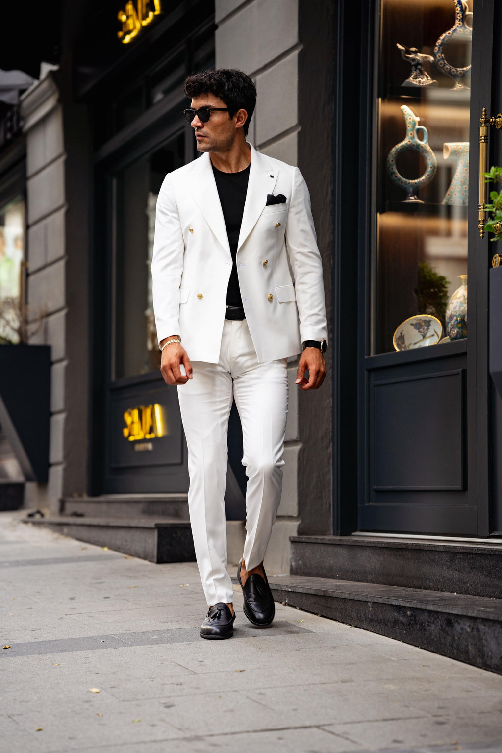 Guild Jesus Slim Fit Zweireihiger Anzug Weiß
