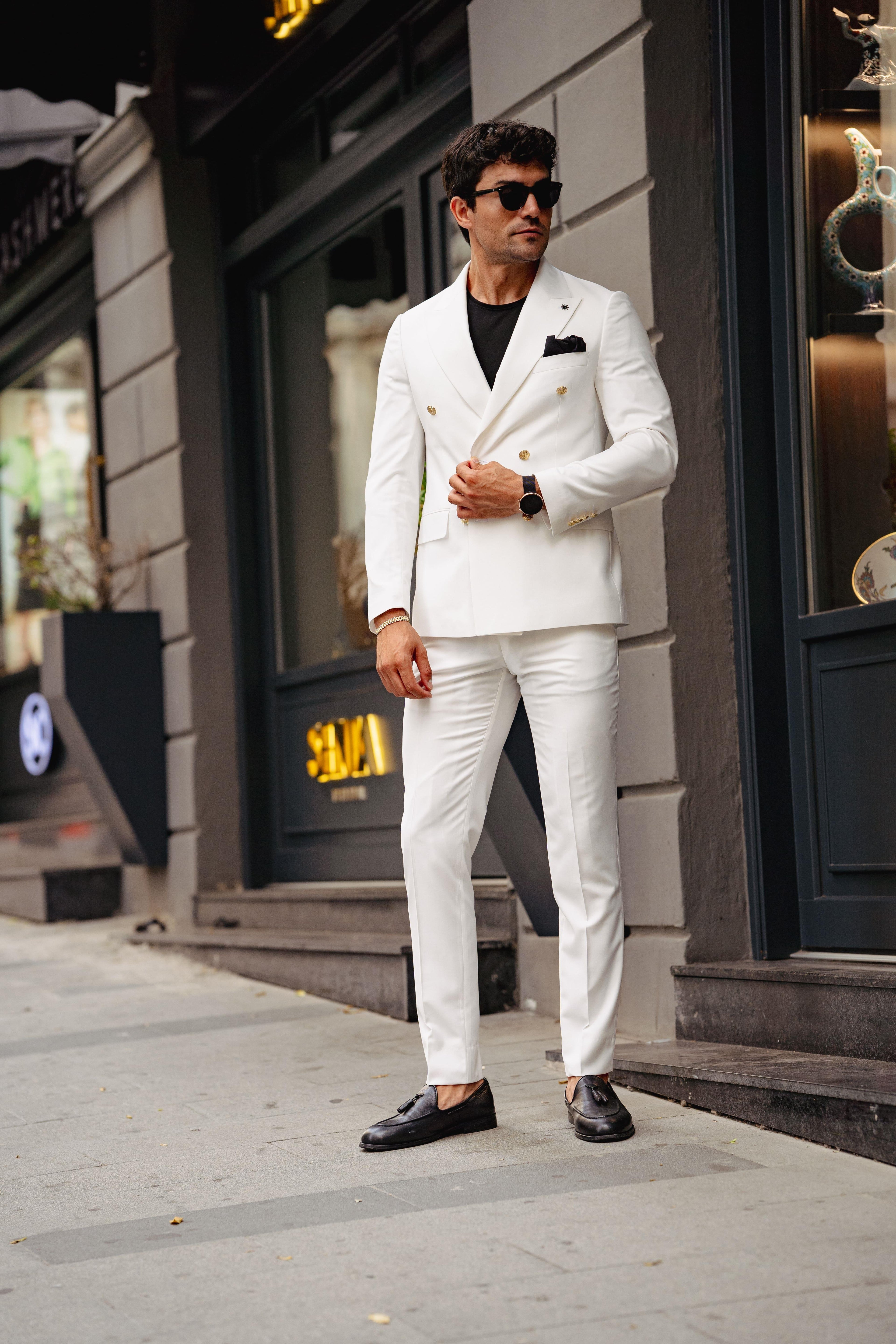 Guild Jesus Slim Fit Zweireihiger Anzug Weiß