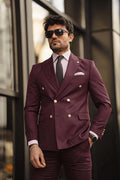 Guild Jesus Slim Fit Zweireihiger Anzug Weinroter