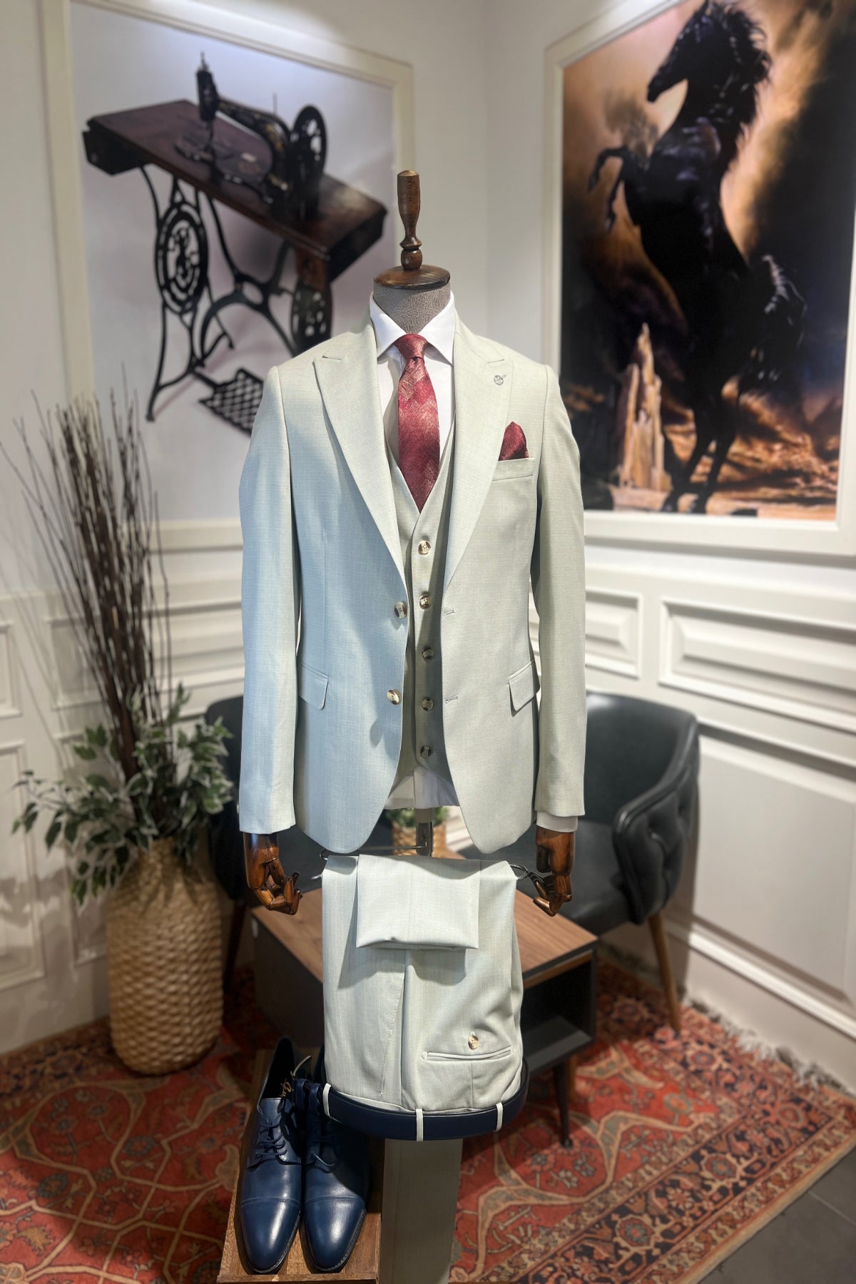 Guild Milos Slim Fit 3-teilig mit Weste Anzug Grauer