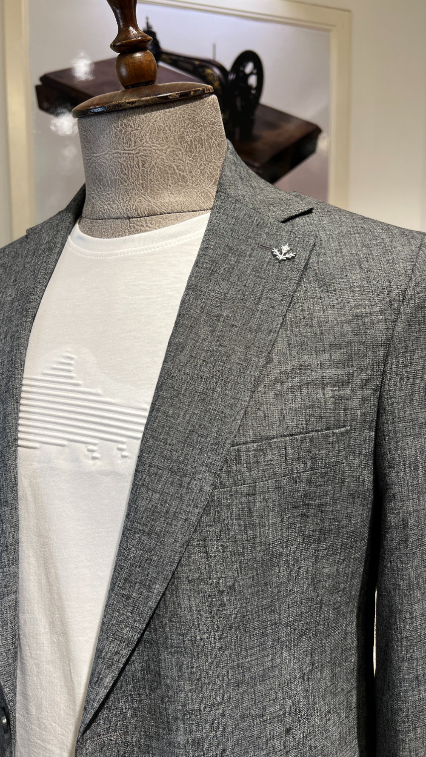 Guild Pire Slim Fit Leinen Sakko Anthrazit