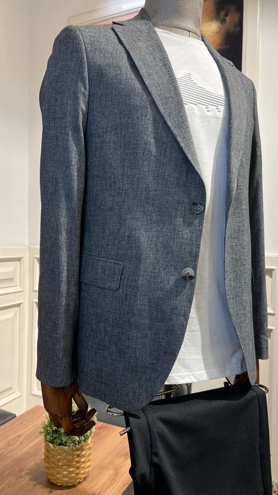 Guild Pire Slim Fit Leinen Sakko Anthrazit