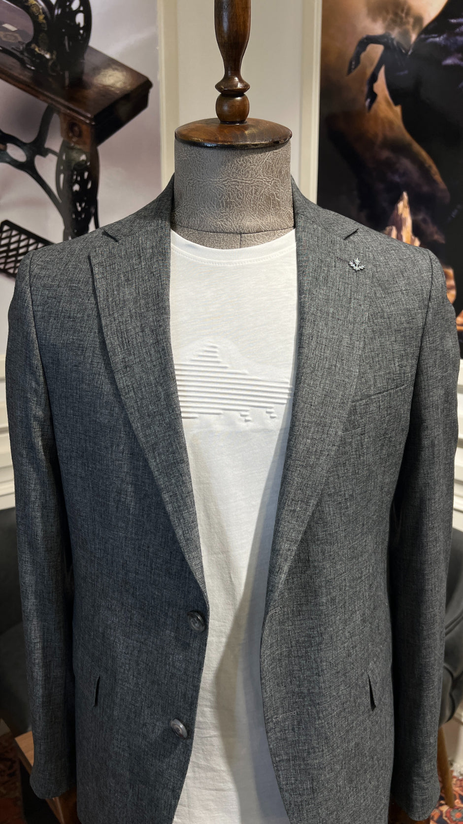 Guild Pire Slim Fit Leinen Sakko Anthrazit