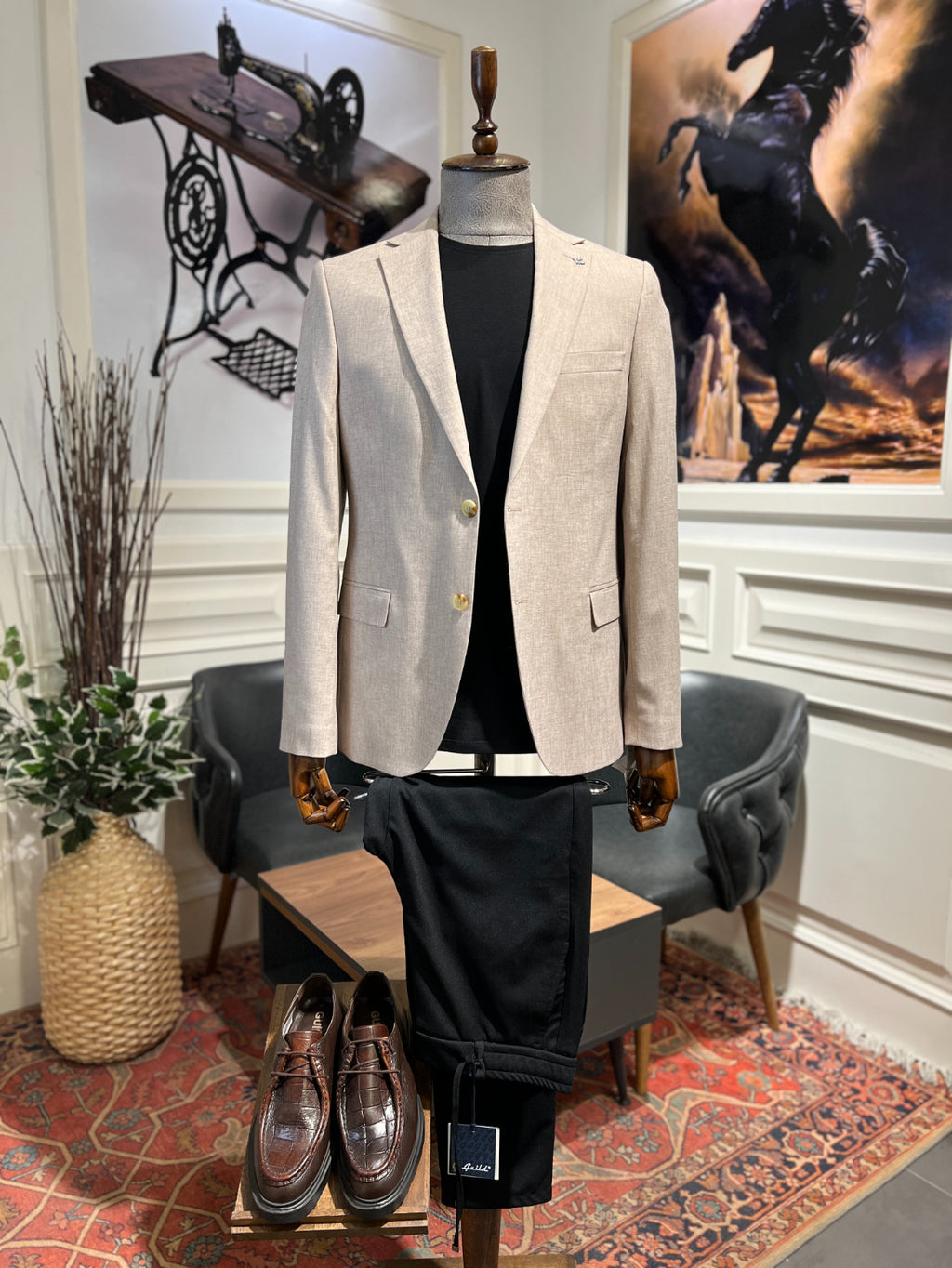 Guild Pire Slim Fit Leinen Sakko Beige